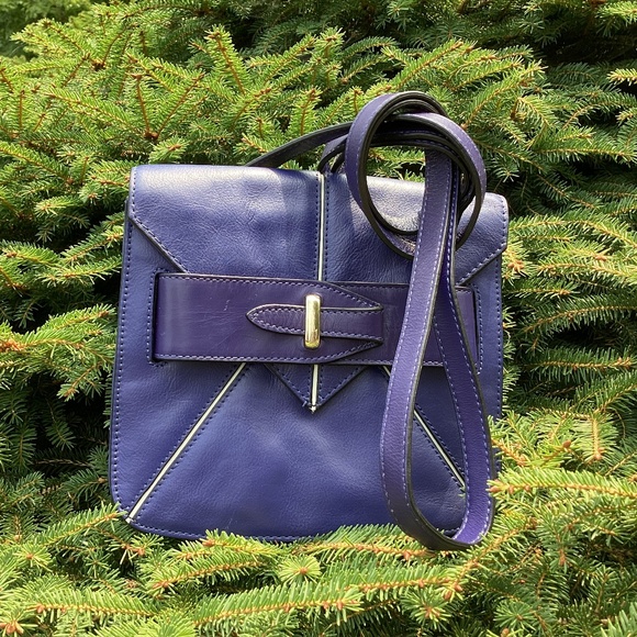 Pour La Victoire Handbags - Pour La Victoire Blue/Purple Leather Flap Top Crossbody Handbag